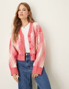 �G�C�\�X ���f�B�[�X �A�E�^�[ �J�[�f�B�K�� ASOS DESIGN boxy cardigan in argyle Pink Argyle �s���N