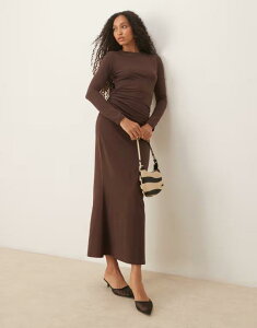 �G�C�\�X ���f�B�[�X �g�b�v�X �����s�[�X �}�L�V�����s�[�X �M���U�[ �}�L�V ASOS DESIGN long sleeve ruched drop waist dress maxi dress in chocolate Chocolate �`���R���[�g