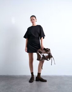 �g�b�v�V���b�v ���f�B�[�X �g�b�v�X �����s�[�X �~�j�����s�[�X �~�j Topshop raglan sleeve cinch waist mini dress Black �u���b�N