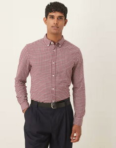 �G�C�\�X �����Y �g�b�v�X �V���c �X�����t�B�b�g ASOS DESIGN slim fit plaid shirt Burgundy �o�[�K���f�B