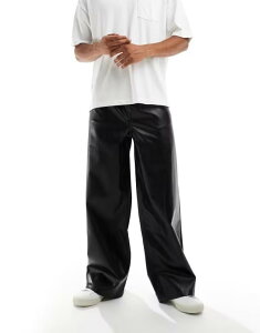 �G�C�\�X �����Y �{�g���X �J�W���A���p���c �p���c ���U�[ �t�F�C�N���U�[ ASOS DESIGN super baggy pants faux leather Black �u���b�N