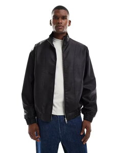 GC\X Y AE^[ WPbgEu] U[ tFCNU[ WPbg ASOS DESIGN faux leather bomber jacket in washed WASHED BLACK ubN