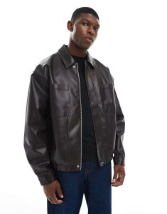 GC\X Y AE^[ WPbgEu] U[ tFCNU[ WPbg ASOS DESIGN faux leather bomber jacket in dark BROWN uE