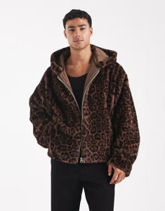 GC\X Y AE^[ WPbgEu] vg WPbg ASOS DESIGN faux fur oversized jacket with hood in leopard print LEOPARD Aj}