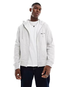�W���b�N �A���h �W���[���Y �����Y �A�E�^�[ �p�[�J�[�E�X�E�F�b�g ���S �p�[�J�[ Jack & Jones zip up logo hoodie in light gray heather White Melange �z���C�g