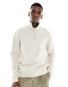 �W���b�N �A���h �W���[���Y �����Y �A�E�^�[ �j�b�g�E�Z�[�^�[ �n�[�t�W�b�v �j�b�g Jack & Jones premium knit quarter zip in cream Cloud Dancer �N���[��