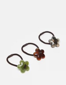 yz fUCr[h fB[X wAANZT[ ANZT[ DesignB London 3-pack resin flower hair ties in neutral BEIGE
