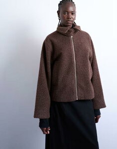 gbvVbv fB[X AE^[ WPbgEu] WPbg Topshop boucle tab detail bomber jacket in chocolate chocolate `R[g