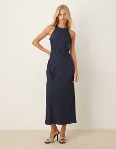 ���B�� ���f�B�[�X �g�b�v�X �����s�[�X �~�f�B�����s�[�X �~�f�B �T�e�� Vila racer satin midi dress in deep NAVY BLAZER �l�C�r�[