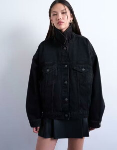gbvVbv fB[X AE^[ WPbgEu] o[X[u fj WPbg Topshop denim balloon sleeve oversized jacket in washed WASHED BLACK ubN