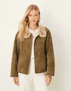 GC\X fB[X AE^[ WPbgEu] X^hlbN XG[h WPbg ASOS DESIGN funnel neck faux suede bonded jacket khaki J[L