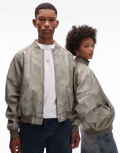 �R���[�W���� ���f�B�[�X �A�E�^�[ �R�[�g �W���P�b�g COLLUSION Unisex washed varsity bomber jacket Gray �O���[