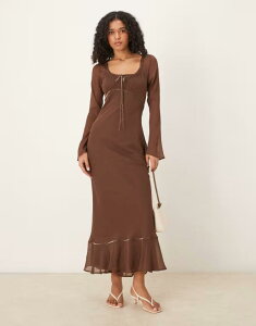 �G�C�\�X ���f�B�[�X �g�b�v�X �����s�[�X �}�L�V�����s�[�X �M���U�[ �}�L�V ASOS DESIGN ruched bust scoop long sleeve maxi dress in chocolate Chocolate �`���R���[�g