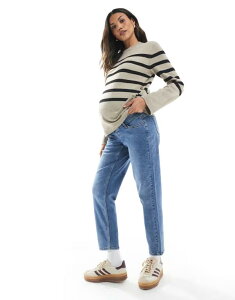 �}�}���C�V�A�X ���f�B�[�X �{�g���X �f�j���p���c �X�g���[�g �}�^�j�e�B �W�[���Y Mama.licious Mamalicious Maternity straight leg jeans with soft over the bump band in medium-blue wash Medium blue denim �f�j��