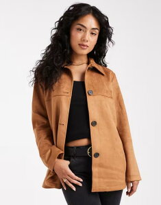 I[ fB[X AE^[ WPbgEu] XG[h WPbg ONLY faux suede trucker jacket in tan BROWN uE