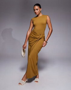 GC\X fB[X gbvX s[X ~fBs[X ~fB ASOS DESIGN slash neck twist front midi dress in mustard MUSTARD }X^[h