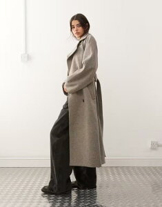 �E�B�[�N�f�C ���f�B�[�X �A�E�^�[ �R�[�g �E�[�� Weekday Kia wool blend oversized coat with tie waist detail in mole melange Mole melange