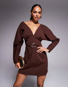 �G�C�\�X ���f�B�[�X �g�b�v�X �����s�[�X �~�j�����s�[�X �~�j ASOS DESIGN cocoon sleeve mini dress with hardware in chocolate Chocolate �`���R���[�g
