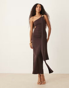�G�C�\�X ���f�B�[�X �g�b�v�X �����s�[�X �J�b�g�A�E�g �}�L�V�����s�[�X �}�L�V ASOS DESIGN cut out one shoulder maxi dress with hammered trim in chocolate Chocolate �`���R���[�g