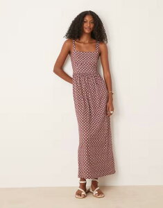 yz GC\X fB[X s[X gbvX ASOS DESIGN square neck midi dress in brown polka dot BROWN POLKA