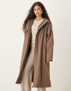 �G�C�\�X ���f�B�[�X �A�E�^�[ �W���P�b�g�E�u���]�� �R�[�g �t���[�X ASOS DESIGN longline fleece lined rain coat in mushroom Brown �u���E��