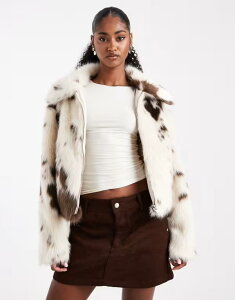 ~XZttbW fB[X AE^[ WPbgEu] vg WPbg Miss Selfridge faux fur collar bomber jacket in cow print Cow print