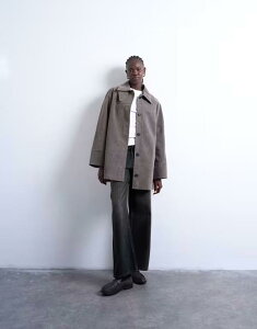 gbvVbv fB[X AE^[ R[g XG[h Topshop faux suede short car coat with neck tab gray O[