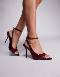 yz V~ fB[X T_ V[Y Simmi London Theodosia high heeled sandals with ankle ties in beige BURGUNDY PATENT PU