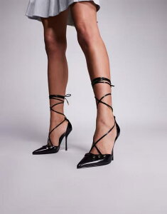 V~ fB[X V[Y q[ SIMMI Shoes Simmi London Onix pointed toe heeled shoes with tie leg straps BLACK PU ubN