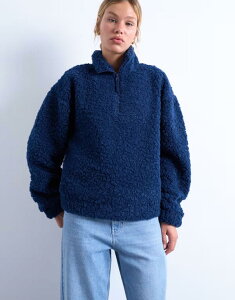 �g�b�v�V���b�v ���f�B�[�X �A�E�^�[ �p�[�J�[�E�X�E�F�b�g �n�[�t�W�b�v Topshop borg quarter zip top NAVY �l�C�r�[