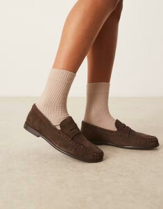 GC\X fB[X V[Y Xb|E[t@[ MU[ XG[h [t@[ ASOS DESIGN Mayfair premium ruched loafers suede Choc brown suede uE