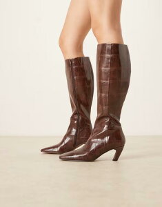 �G�C�\�X ���f�B�[�X �V���[�Y �u�[�c�E���C���u�[�c ASOS DESIGN Colette chisel toe knee boots croc Chocolate croc �`���R���[�g