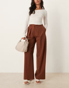 �G�C�\�X ���f�B�[�X �{�g���X �J�W���A���p���c ���C�h���b�O �p���c ASOS DESIGN tailored wide leg pants with pleat detailing in dark caramel Dark caramel