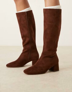 �G�C�\�X ���f�B�[�X �V���[�Y �u�[�c�E���C���u�[�c �X�G�[�h �u�[�c �q�[�� ASOS DESIGN Canary block heeled knee boots in chocolate suedette Chocolate �`���R���[�g