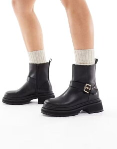 �����h�����x�� ���f�B�[�X �V���[�Y �u�[�c�E���C���u�[�c London Rebel Emma chunky boots with buckle detail BLACK PU �u���b�N