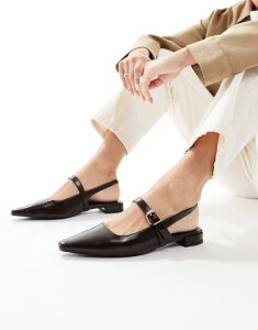 �����h�����x�� ���f�B�[�X �V���[�Y �p���v�X London Rebel Luna slingback pointed toe flats in dark DARK BROWN PU �u���E��