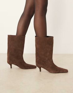 �G�C�\�X ���f�B�[�X �V���[�Y �u�[�c�E���C���u�[�c ���C�h���b�O �X�G�[�h �u�[�c ASOS DESIGN Calloway premium suede wide leg pull on boots in chocolate CHOCOLATE SUEDE �`���R���[�g