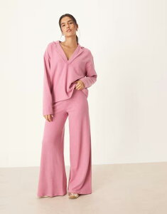 GC\X fB[X {gX JWApc ChbO pc ASOS DESIGN soft touch wide leg pants - part of a set PINK sN