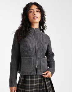 GC\X fB[X AE^[ J[fBK u jbg WPbg ASOS DESIGN knit fisherman ribbed bomber jacket with pocket detail in charcoal Charcoal `R[