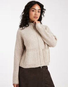 GC\X fB[X AE^[ J[fBK u jbg WPbg ASOS DESIGN knit fisherman ribbed bomber jacket with pocket detail in oatmeal Oatmeal I[g~[