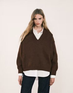 �G�C�\�X ���f�B�[�X �A�E�^�[ �j�b�g�E�Z�[�^�[ V�l�b�N �Z�[�^�[ ASOS DESIGN extreme boxy V-neck structured sweater in chocolate Chocolate �`���R���[�g