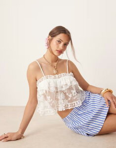 �~�X�Z���t�t���b�W ���f�B�[�X �g�b�v�X �V���c ���[�X Miss Selfridge premium lace baby doll top WHITE �z���C�g