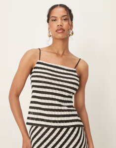 �}���S ���f�B�[�X �g�b�v�X �V���c �X�����t�B�b�g �j�b�g Mango slim fit fine knit tie back striped top - part of a set Black �u���b�N