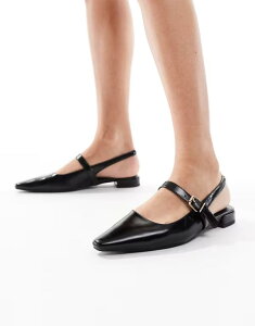 �����h�����x�� ���f�B�[�X �V���[�Y �p���v�X London Rebel Luna slingback pointed toe flats BLACK PU �u���b�N