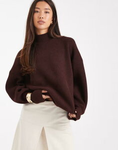 �G�C�\�X ���f�B�[�X �A�E�^�[ �j�b�g�E�Z�[�^�[ �X�^���h�l�b�N �Z�[�^�[ ASOS DESIGN extreme boxy sweater with funnel neck in plum Plum �v����