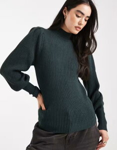 I[ fB[X AE^[ jbgEZ[^[ nClbN Z[^[ ONLY high neck puffy sleeves sweater in dark DARK GREEN O[