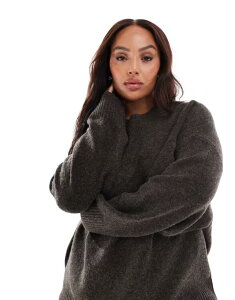 ���F�����[�_ ���f�B�[�X �A�E�^�[ �j�b�g�E�Z�[�^�[ �Z�[�^�[ Vero Moda Curve soft o-neck oversized sweater in heathered chocolate Chocolate torte �`���R���[�g
