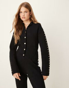 �l�o�[�t���[�h���X�h ���f�B�[�X �A�E�^�[ �J�[�f�B�K�� �j�b�g Never Fully Dressed studded knit cardigan - part of a set Black �u���b�N