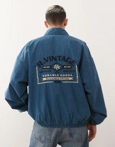 NC Be[W Y AE^[ WPbgEu] WPbg Reclaimed Vintage Harrington bomber jacket with back embroidery in ink Blue u[