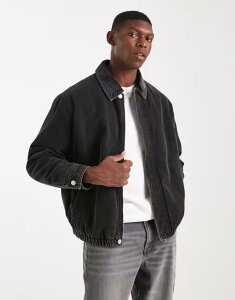 GC\X Y AE^[ WPbgEu] WPbg ASOS DESIGN harrington jacket with cord collar in washed WASHED BLACK ubN
